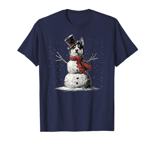 Funny Husky Dog Christmas Snowman Xmas Pajama T-Shirt