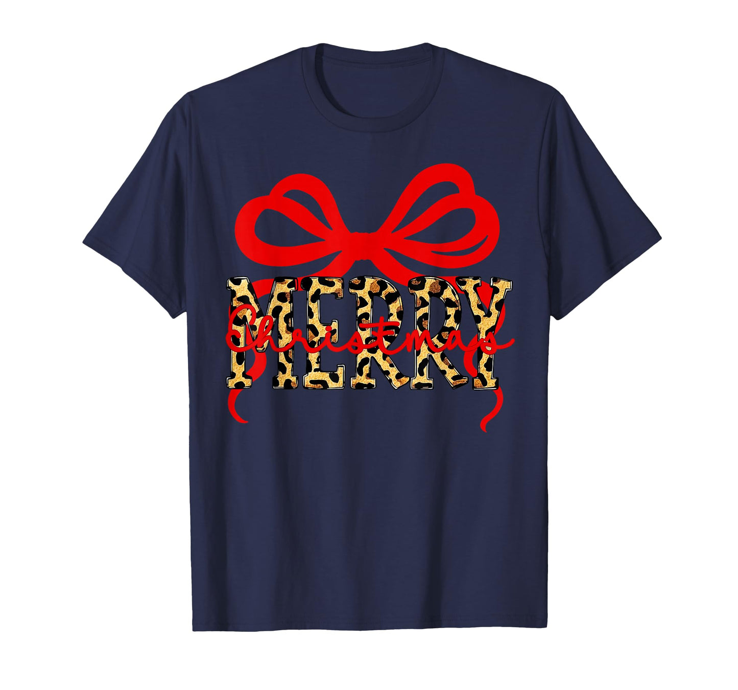 Leopard Merry Christmas Coquette Bow Xmas Holiday T-Shirt