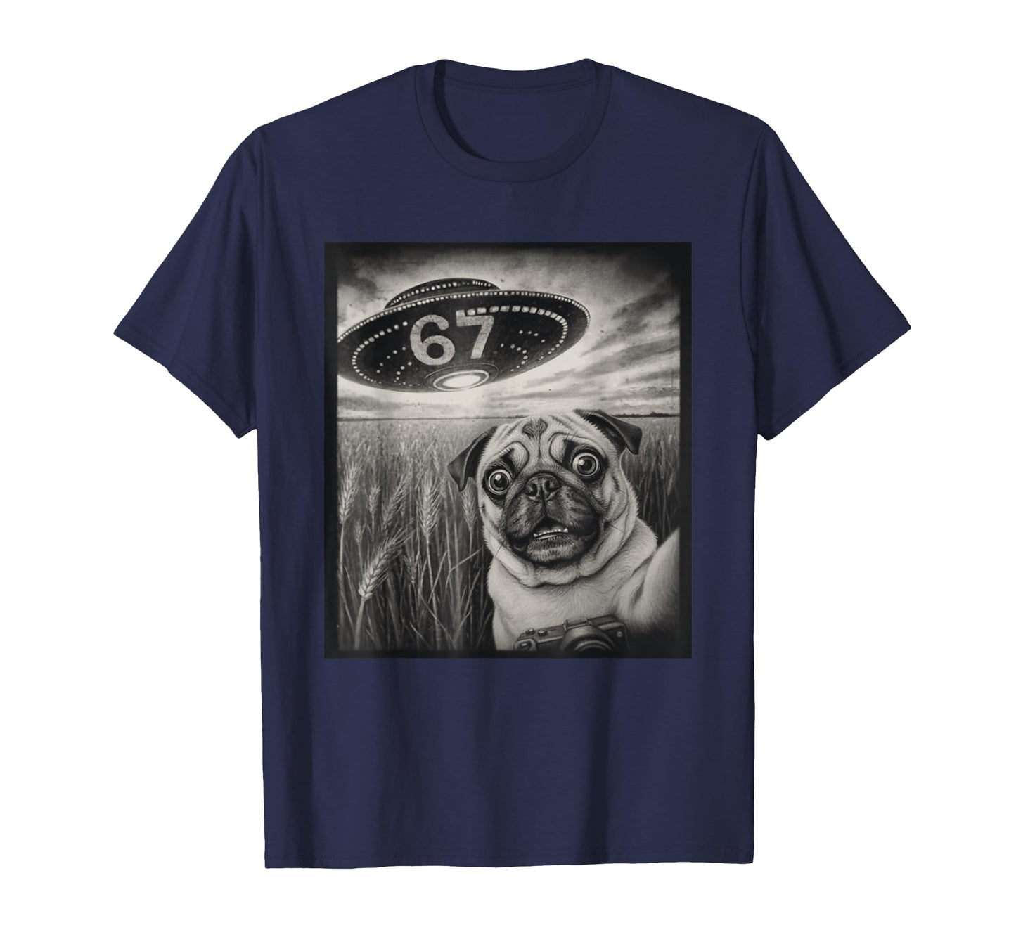 67 Meme Pug Selfie UFO Alien Retro T-Shirt