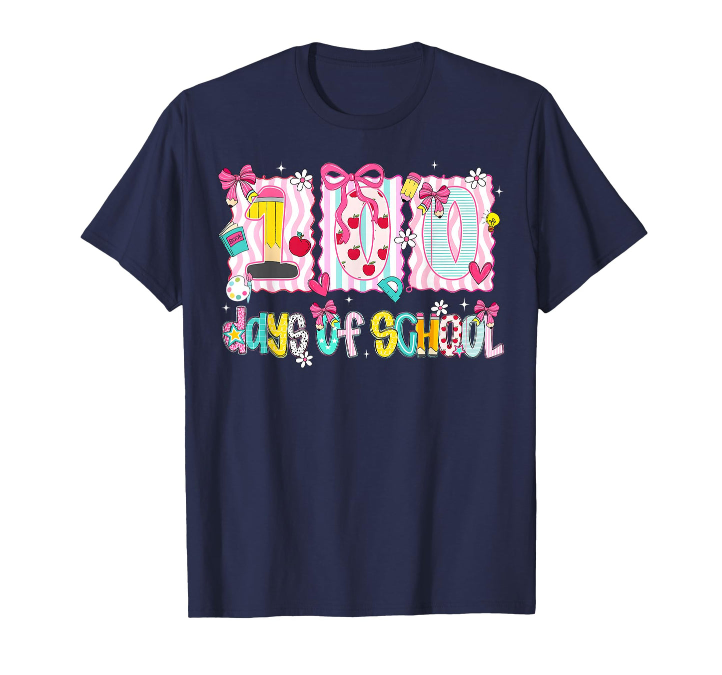Preppy 100 Days of School Coquette Bow Girl Women Teacher T-Shirt