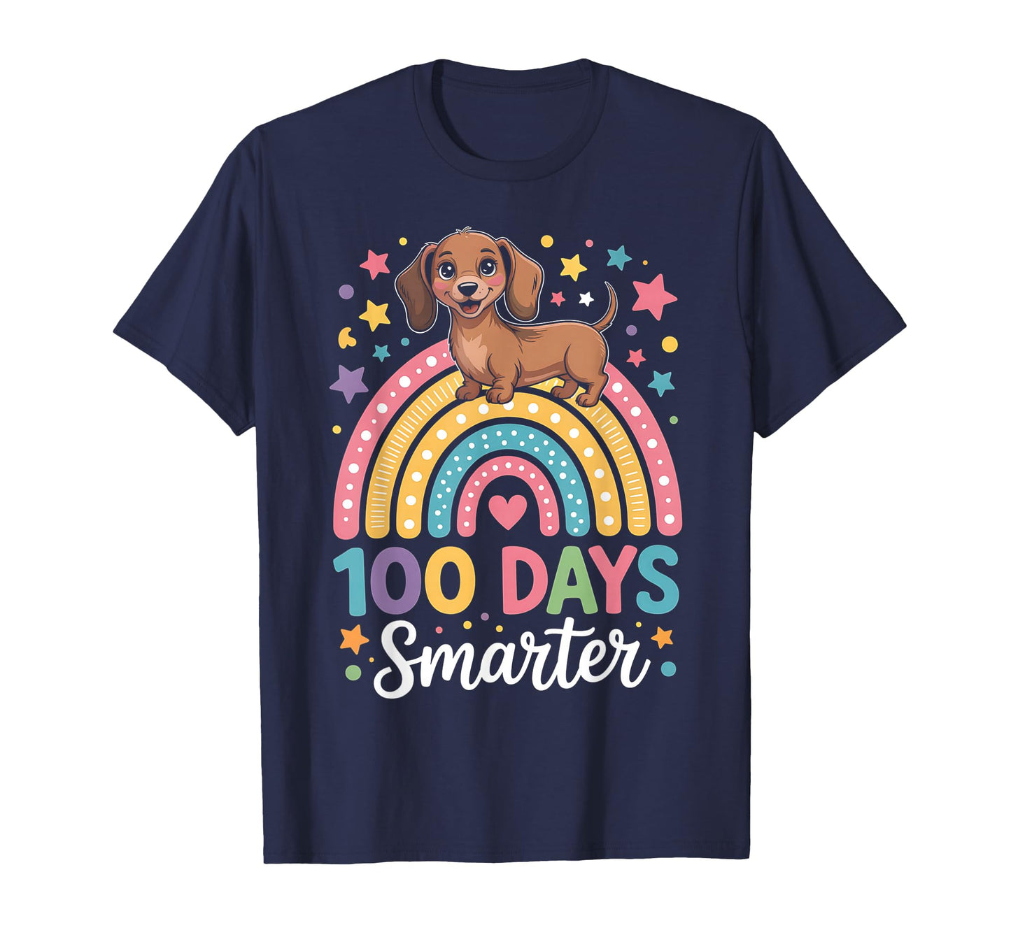 100 Days Smarter Dachshund Dog Rainbow 100th Day of School T-Shirt