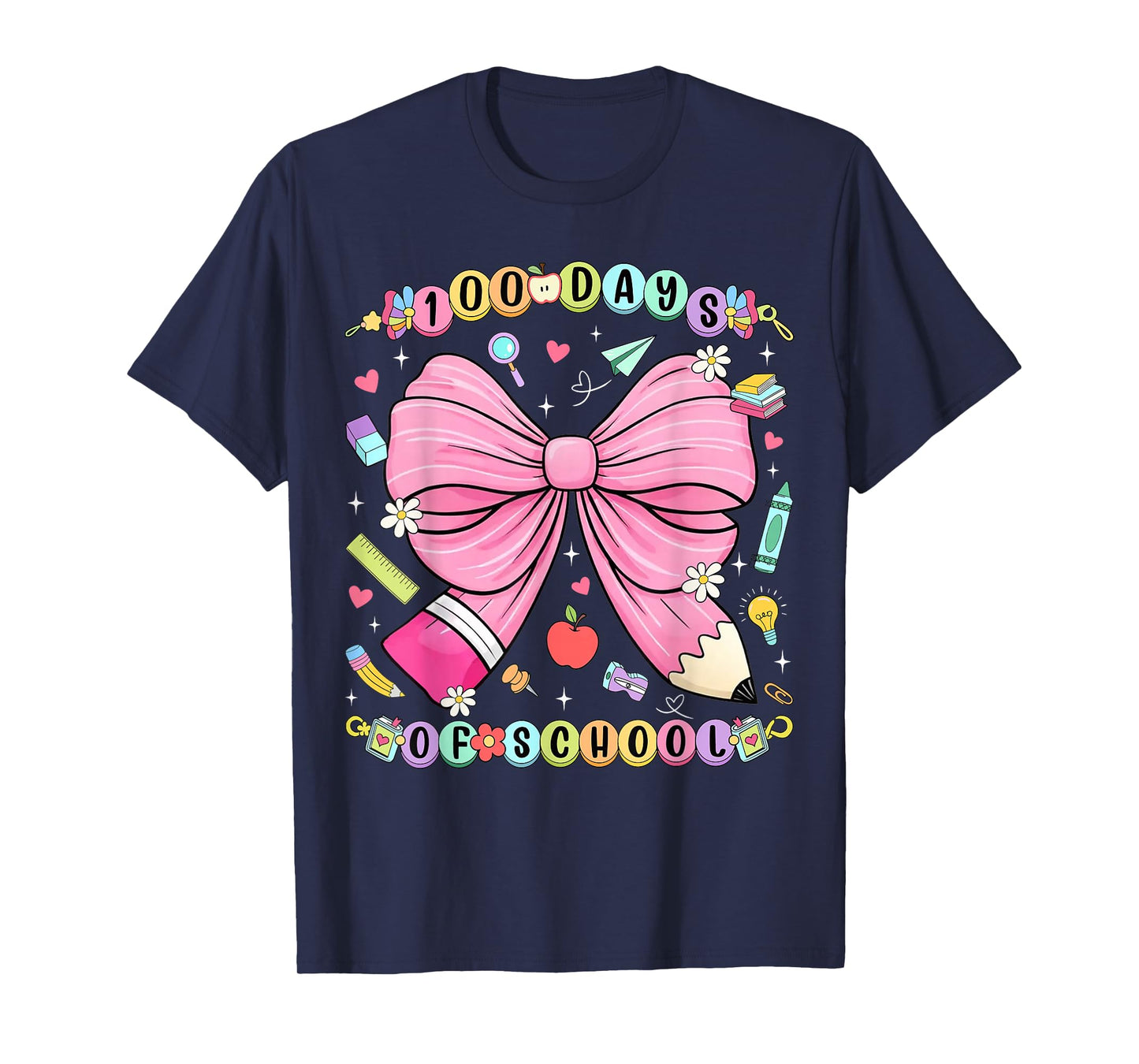 100 Days of School Pencil Coquette Bow 100th Day of School T-Shirt