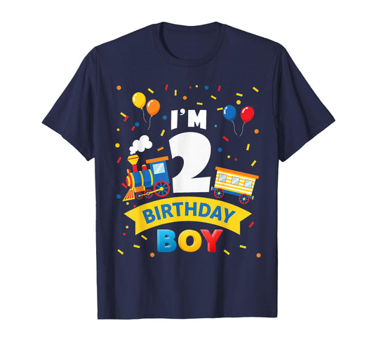Kids 2nd Birthday Boy Train Two 2 Year Old Birthday Boys T-Shirt