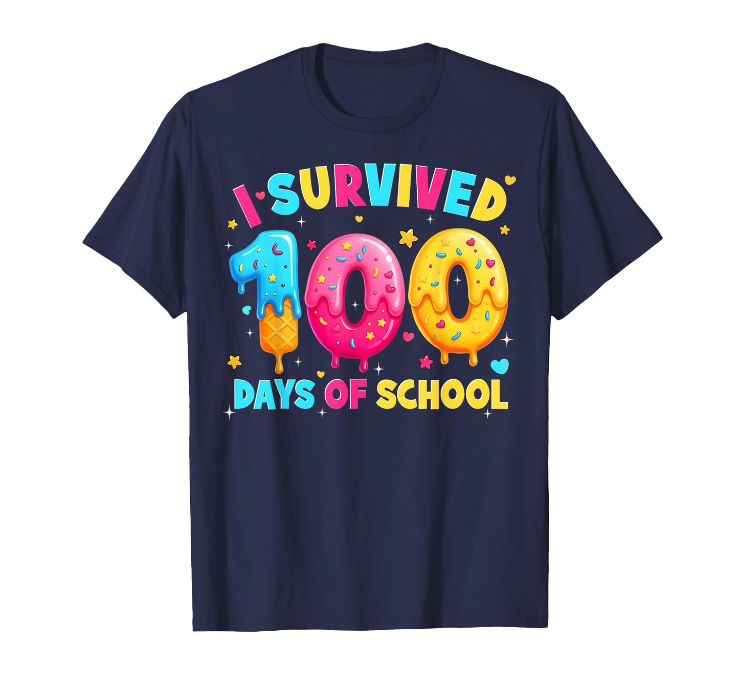 I Survived 100 Days of School Ice Cream Drip Boy Girl Kid T-Shirt