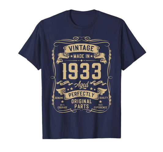 Vintage 1933 93yr 93rd Birthday Gifts for Men 93 Years Old T-Shirt