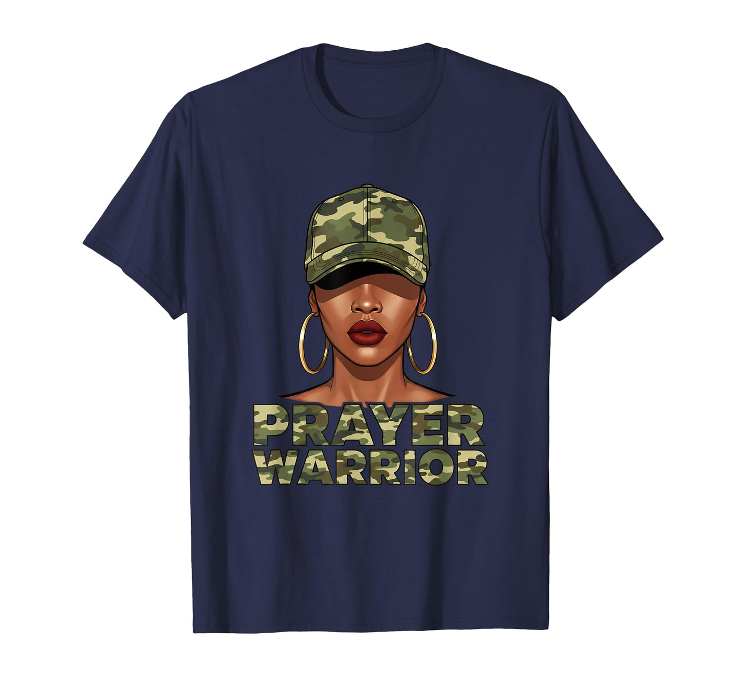 Christian Camo Prayer Warrior, Afro Black Woman Faith Art T-Shirt