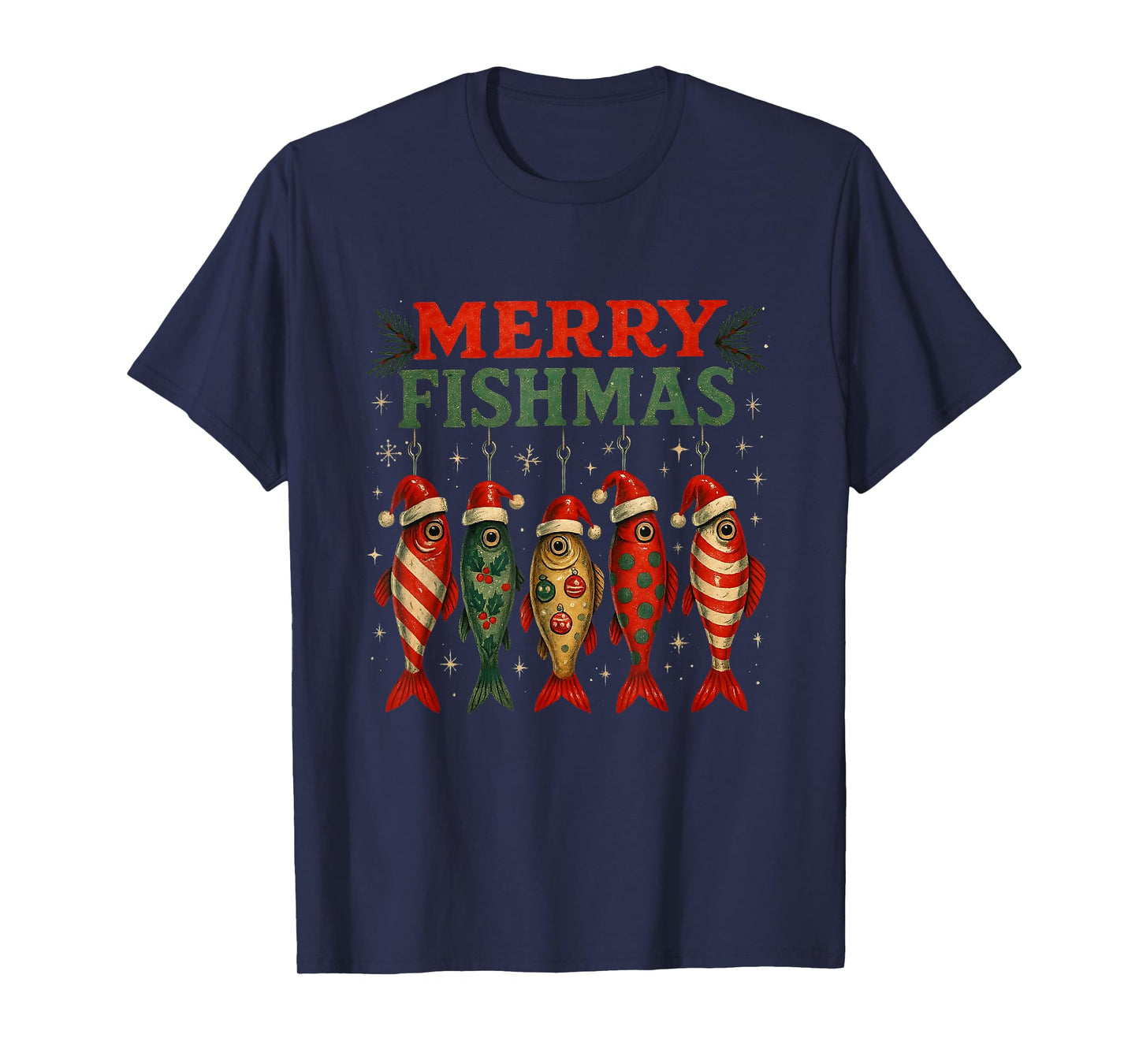 Merry Fishmas Funny Fishing Christmas Design T-Shirt
