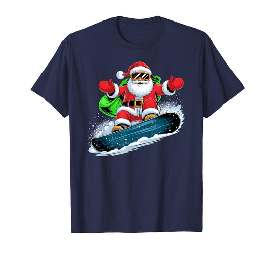 Santa Snowboarding Christmas for Boys Kids Xmas Pajamas T-Shirt