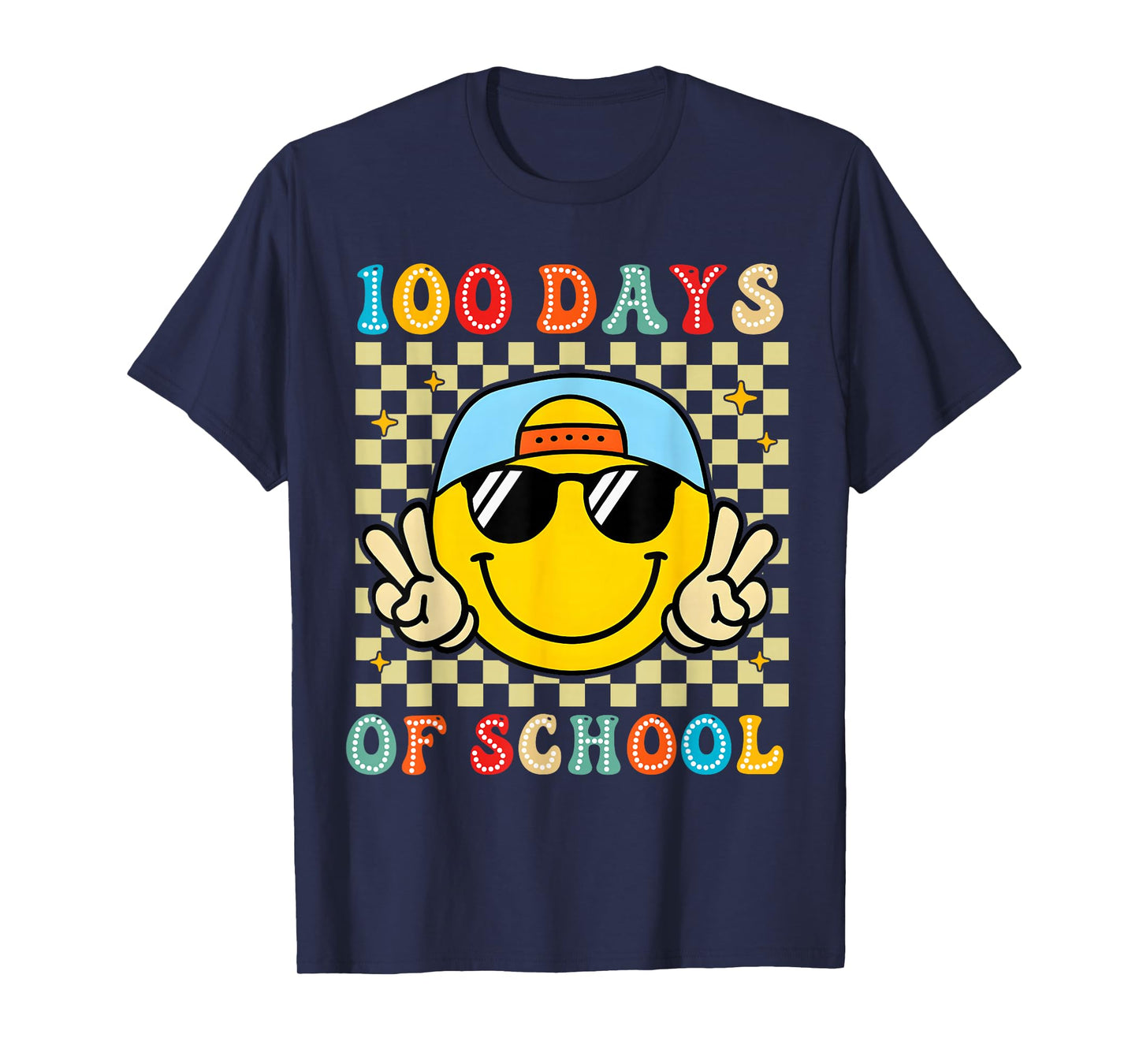 100 Days of School 100th Day Smile Groovy Face Teacher Kid T-Shirt