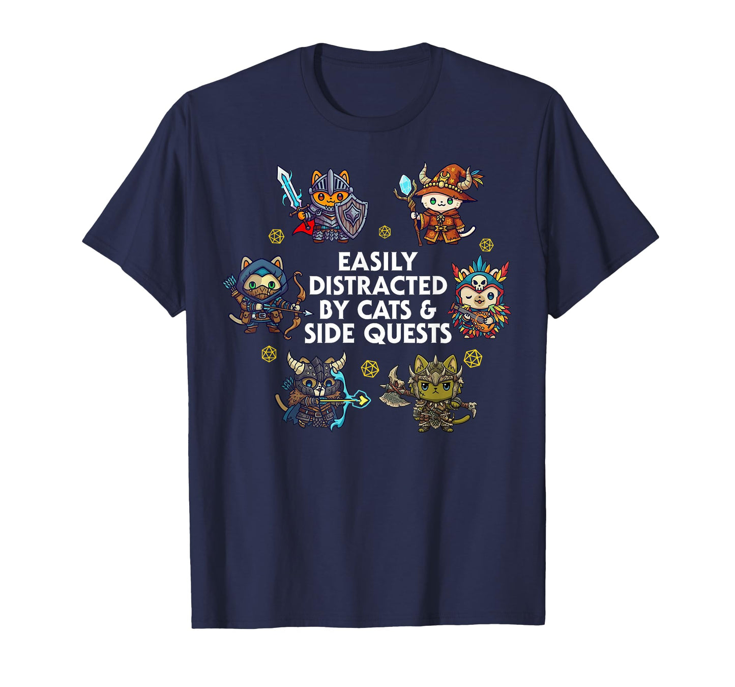 Nerd ADHD Cat Funny RPG Gamer Cats Side Quest Men Women Kids T-Shirt