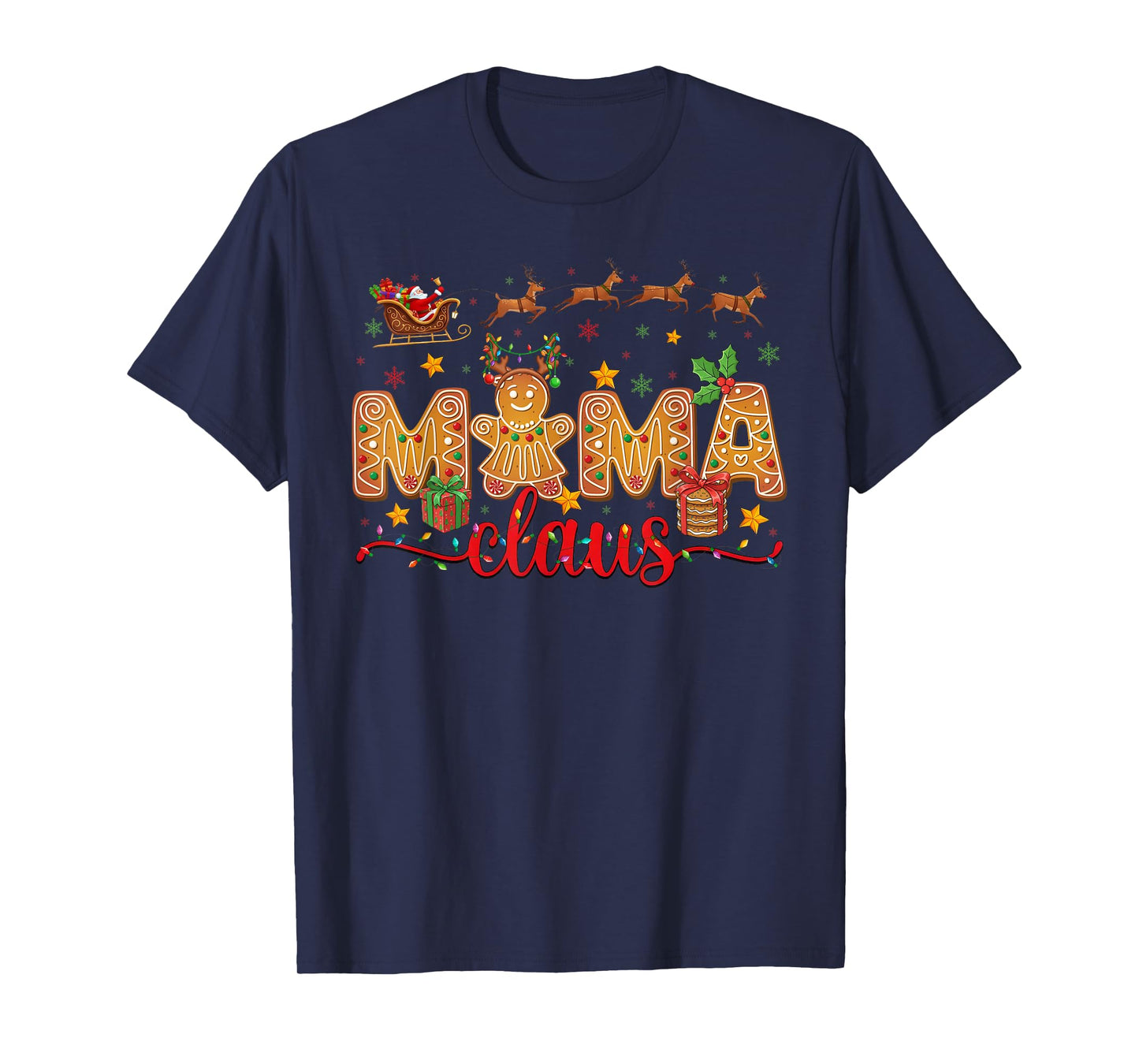 Mama Claus Christmas Lights Pajama Family Matching T-Shirt