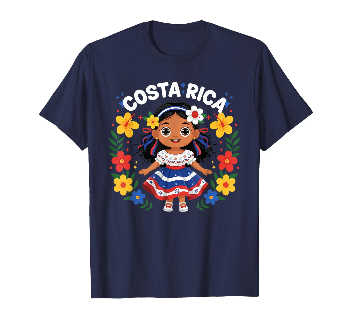 Costa Rica Costa Rican Girl Traditional Dress Flowers T-Shirt