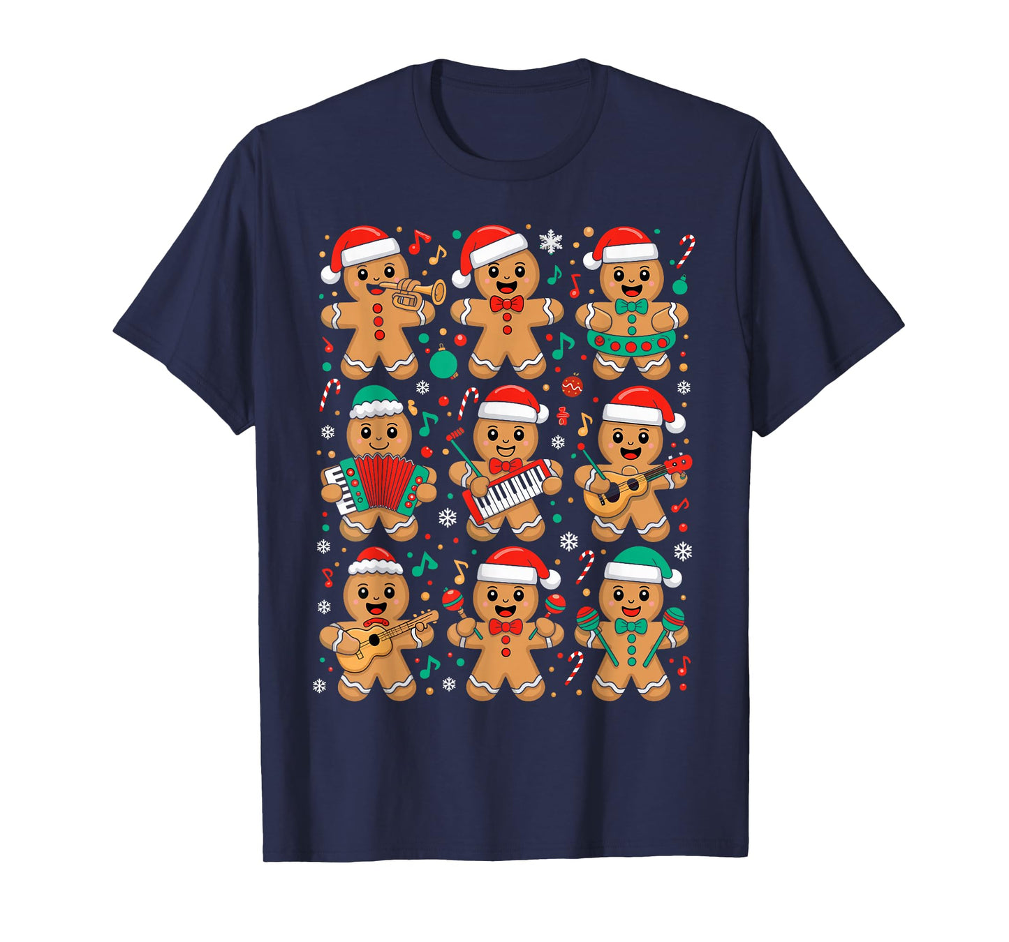 Music Teacher Christmas Gingerbread Playing Musical Musician T-Shirt