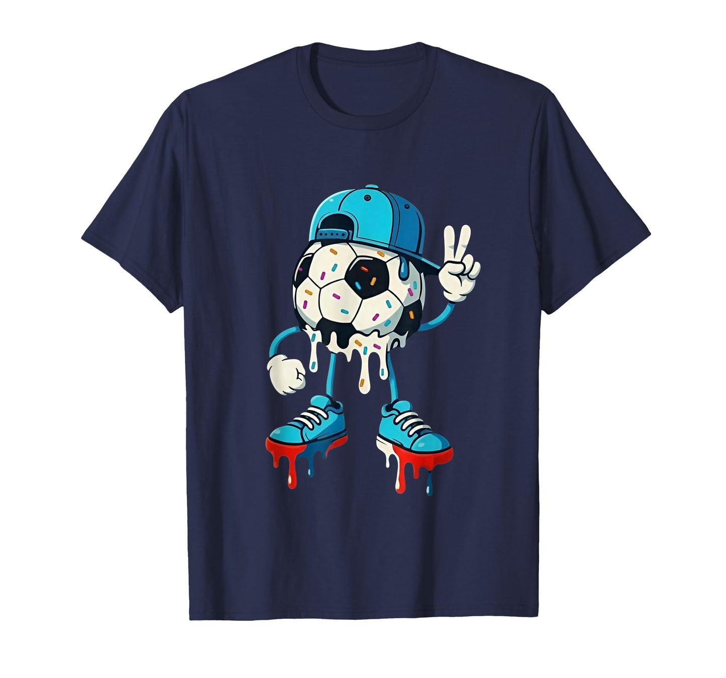 Drippy Soccer Ball Peace Hand Cool Street Art Design T-Shirt