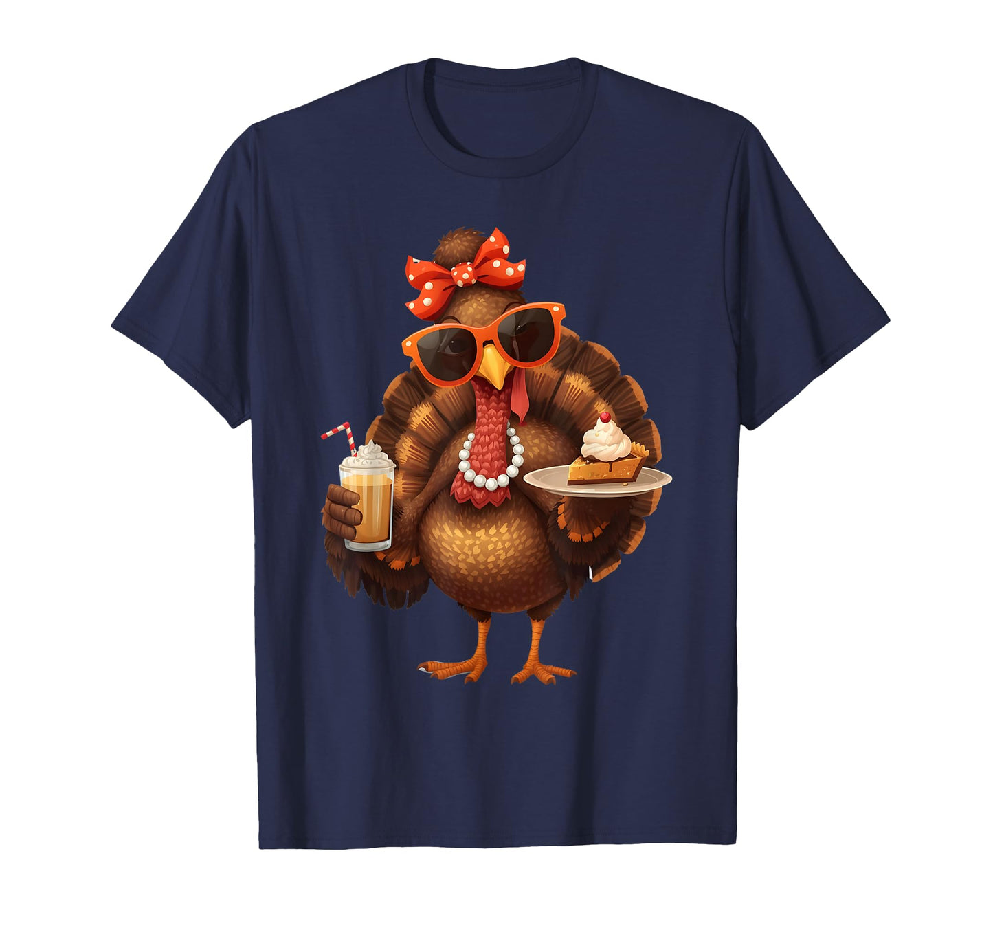 Turkey Drinking Coffee Thanksgiving Womens Girls Turkey Day T-Shirt