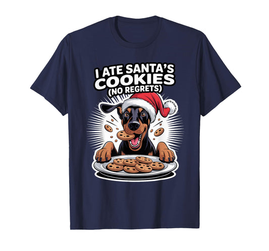 I Ate Santas Cookies Puppy Funny Christmas Doberman Pinscher T-Shirt