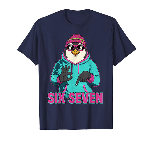 Six Seven Meme Cute Penguin 67 Funny Gen Z Apha Slang T-Shirt
