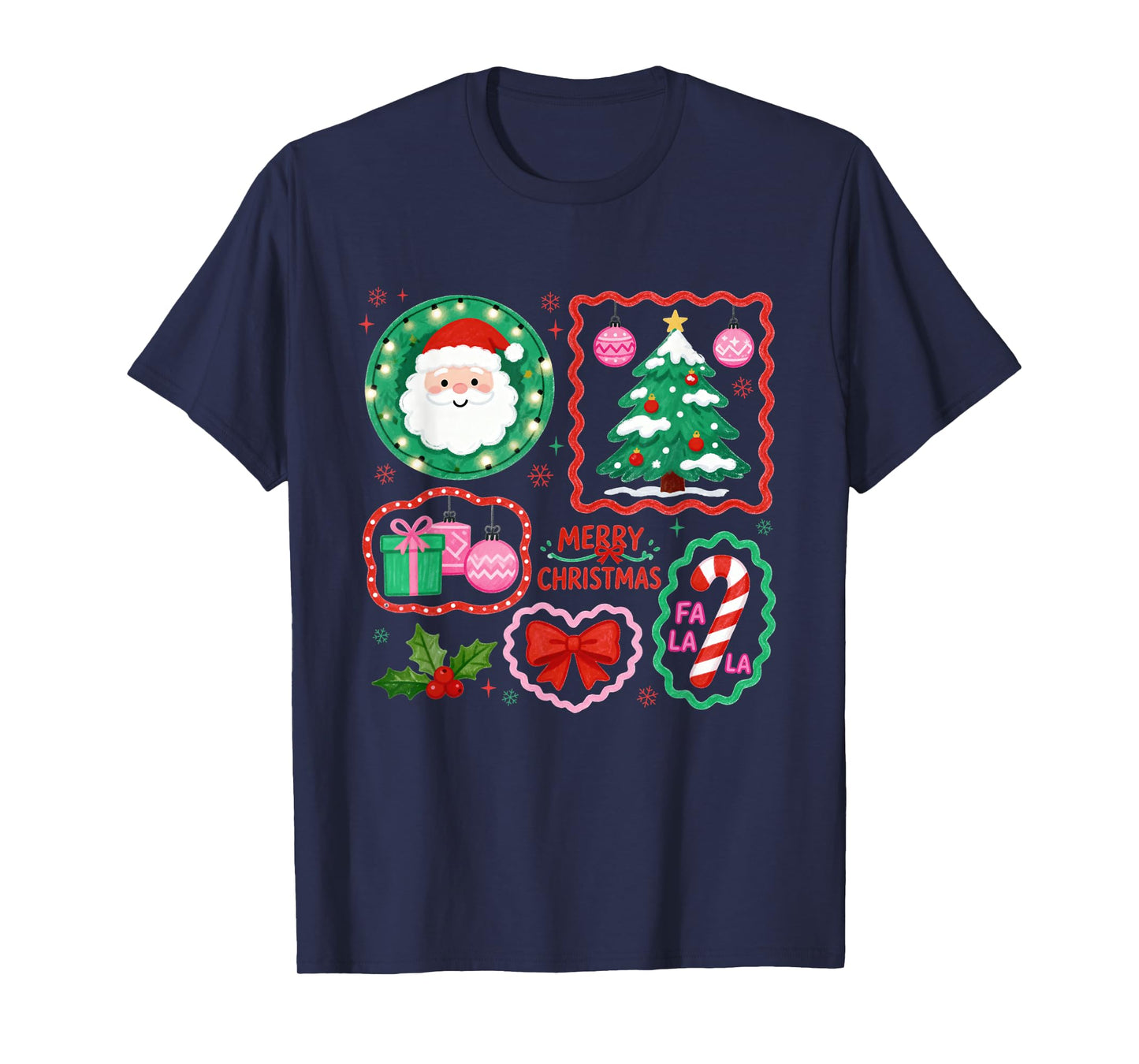 Preppy Merry Christmas Coquette Bow Santa Claus Xmas Holiday T-Shirt