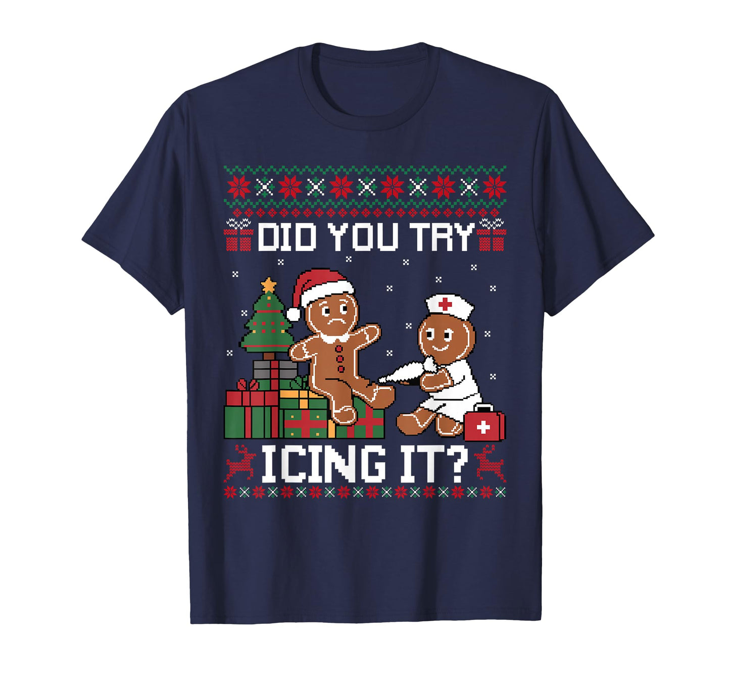 Retro Nurse Christmas Gingerbread Ugly Sweaters T-Shirt