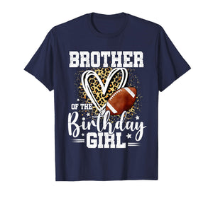 Brother of The Birthday Girl Football Brother Leopard Heart T-Shirt