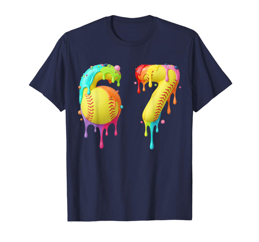 Kids Meme 67 Number Six 6 Seven 7 Ice Cream Drips Softball T-Shirt
