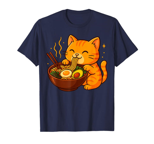 Orange Cat Eating Ramen Noodles T-Shirt