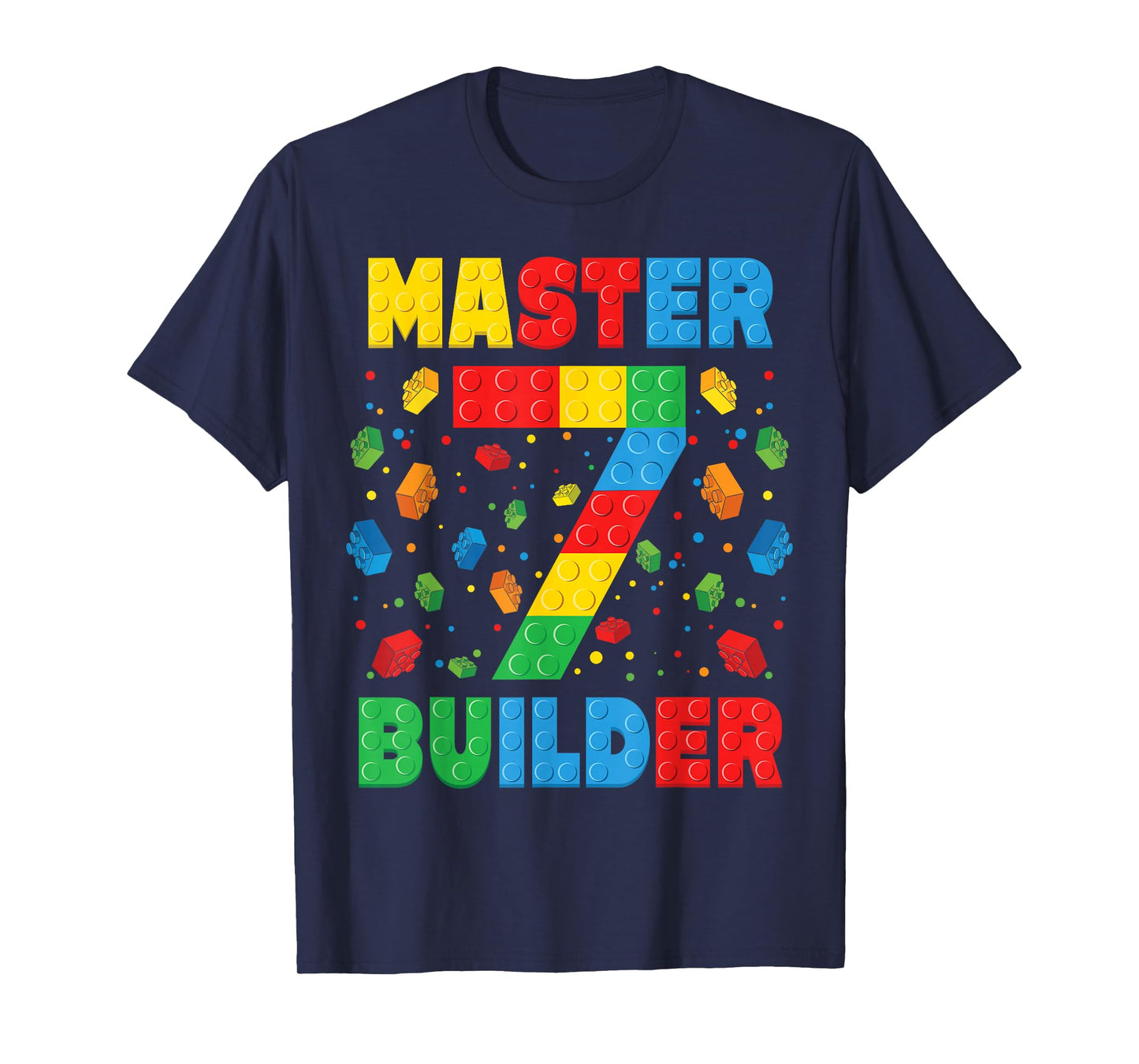 Master Builder Age 7th Birthday Squad Block Building T-Shirt