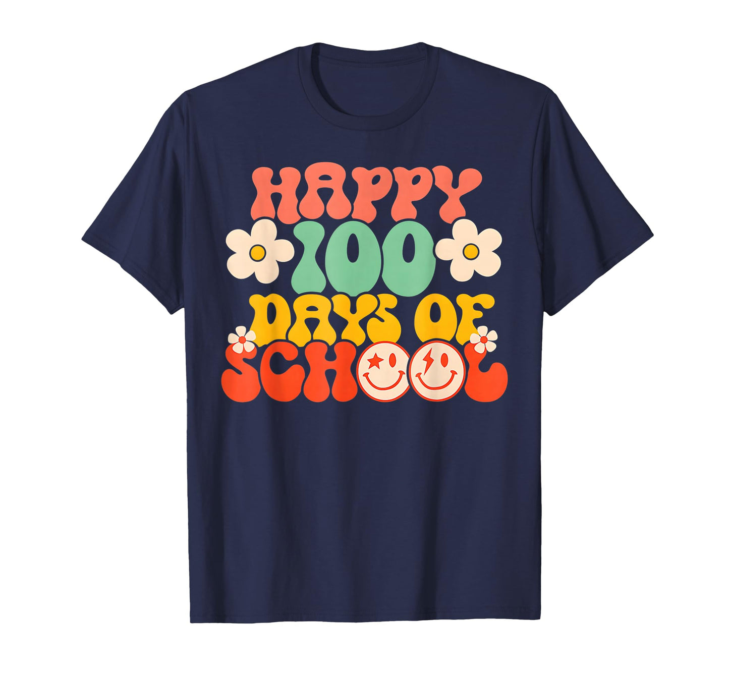 Happy 100th Day of School Teacher Kids Retro Groovy 100 Days T-Shirt