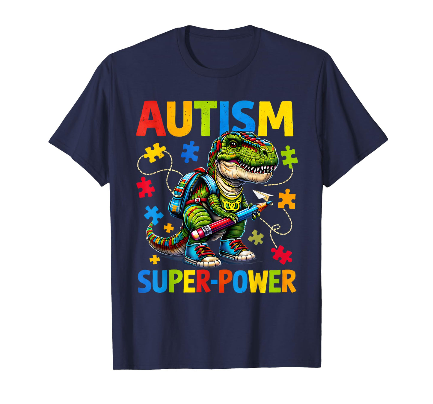 Autism is My Superpower Dino T Rex Puzzle T-Shirt