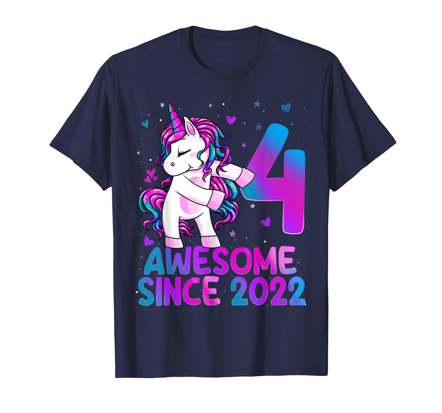4 Year Old Girl Awesome Since 2022 Unicorn 4th Birthday Girl T-Shirt