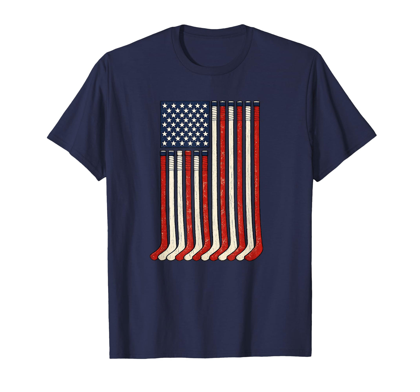 USA Flag Hockey Sticks Patriotic Ice Hockey 4th of July T-Shirt