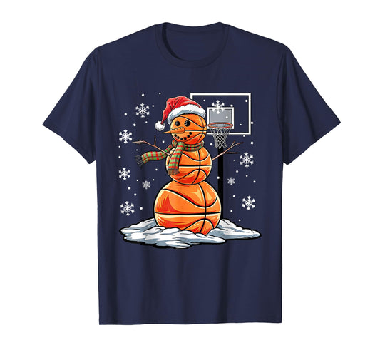 Cute Christmas Basketball Snowman Shirt Basketball Christmas T-Shirt