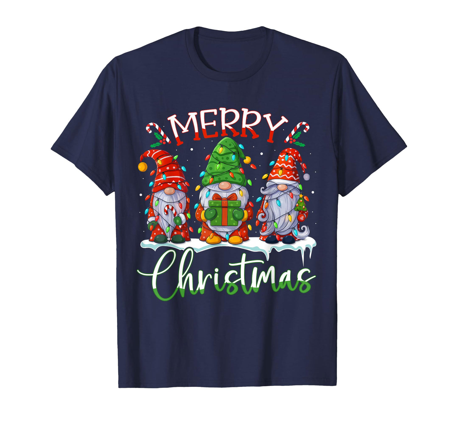 Cute Gnomes Merry Christmas Light Family Gnome Xmas Matching T-Shirt