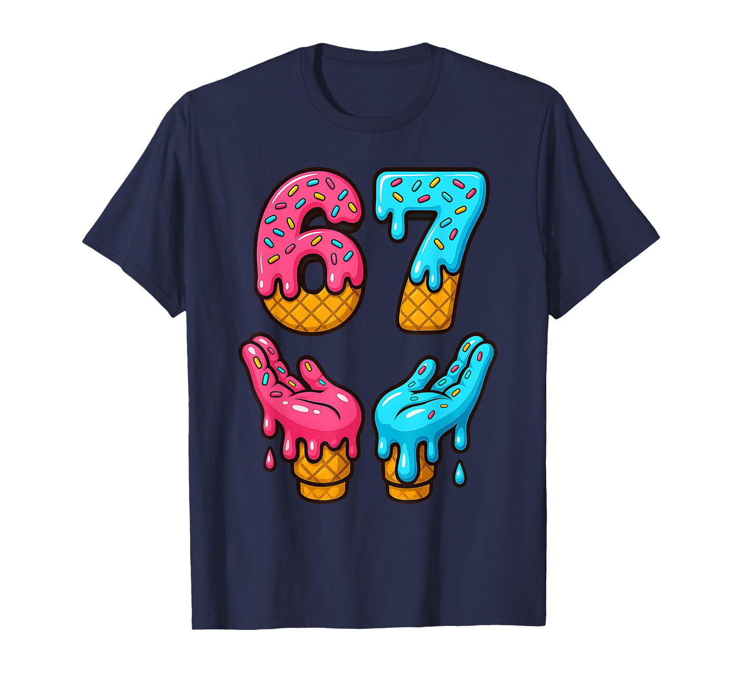 Six Seven Ice Cream Drip Meme 67 Funny Gen Alpha Slang 6 7 T-Shirt