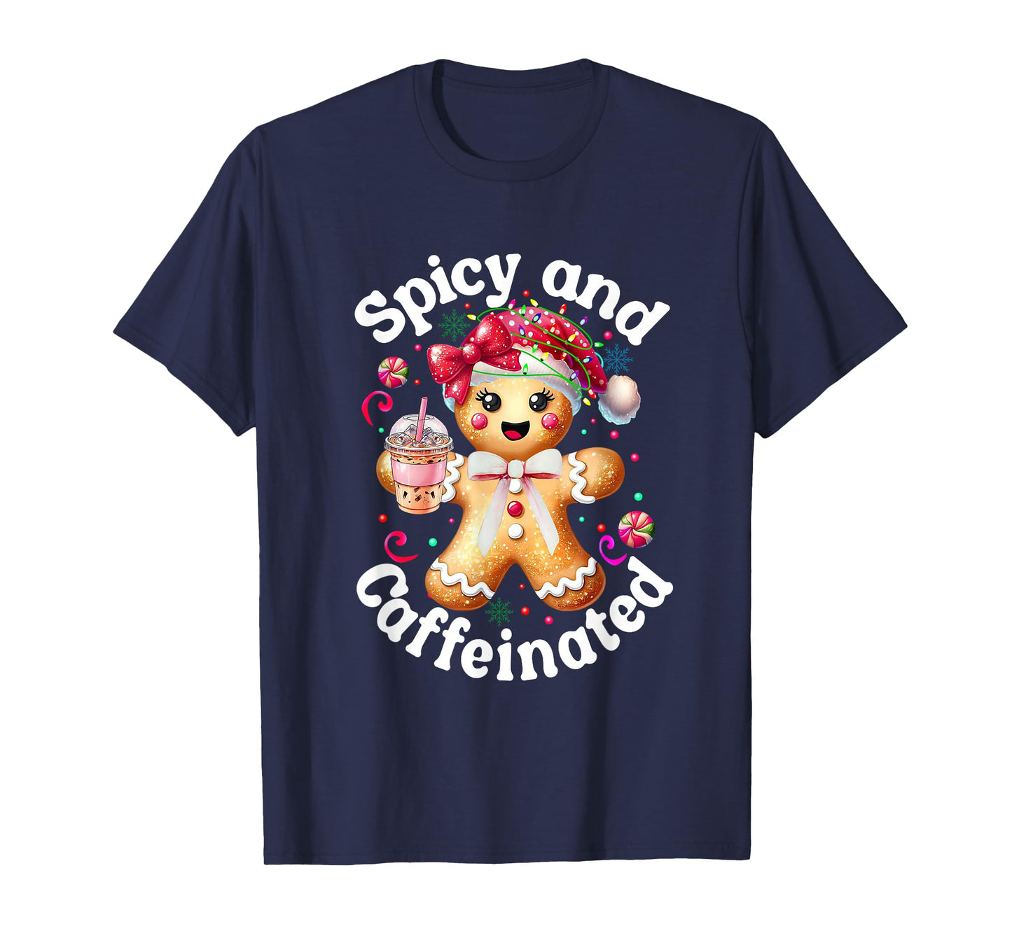 Spicy and Caffeinated Coffee Cute Gingerbread Christmas T-Shirt