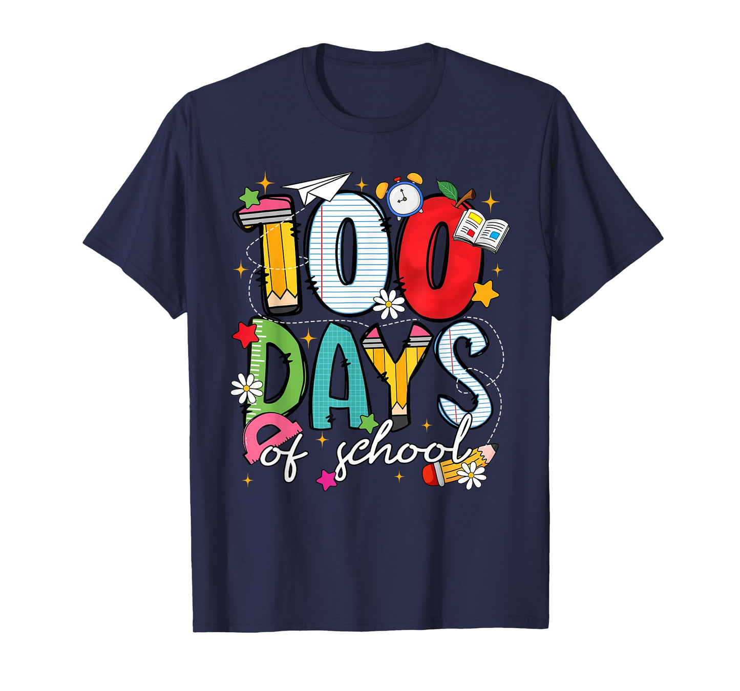 Preppy Happy 100 Days of School Floral Pencil Boy Girl Kid T-Shirt