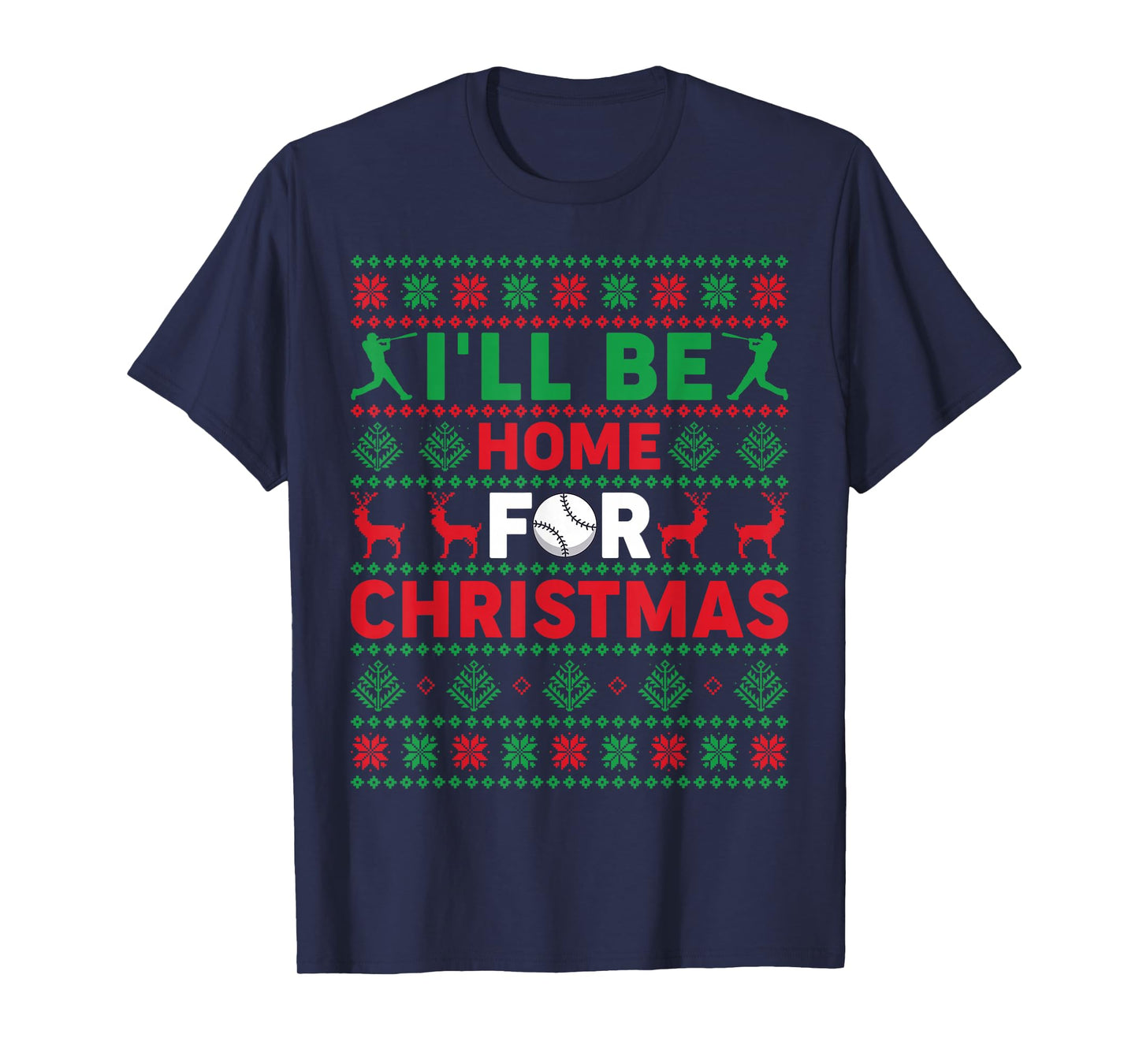 Funny Xmas PJs Women I'll Be Home for Christmas Baseball T-Shirt