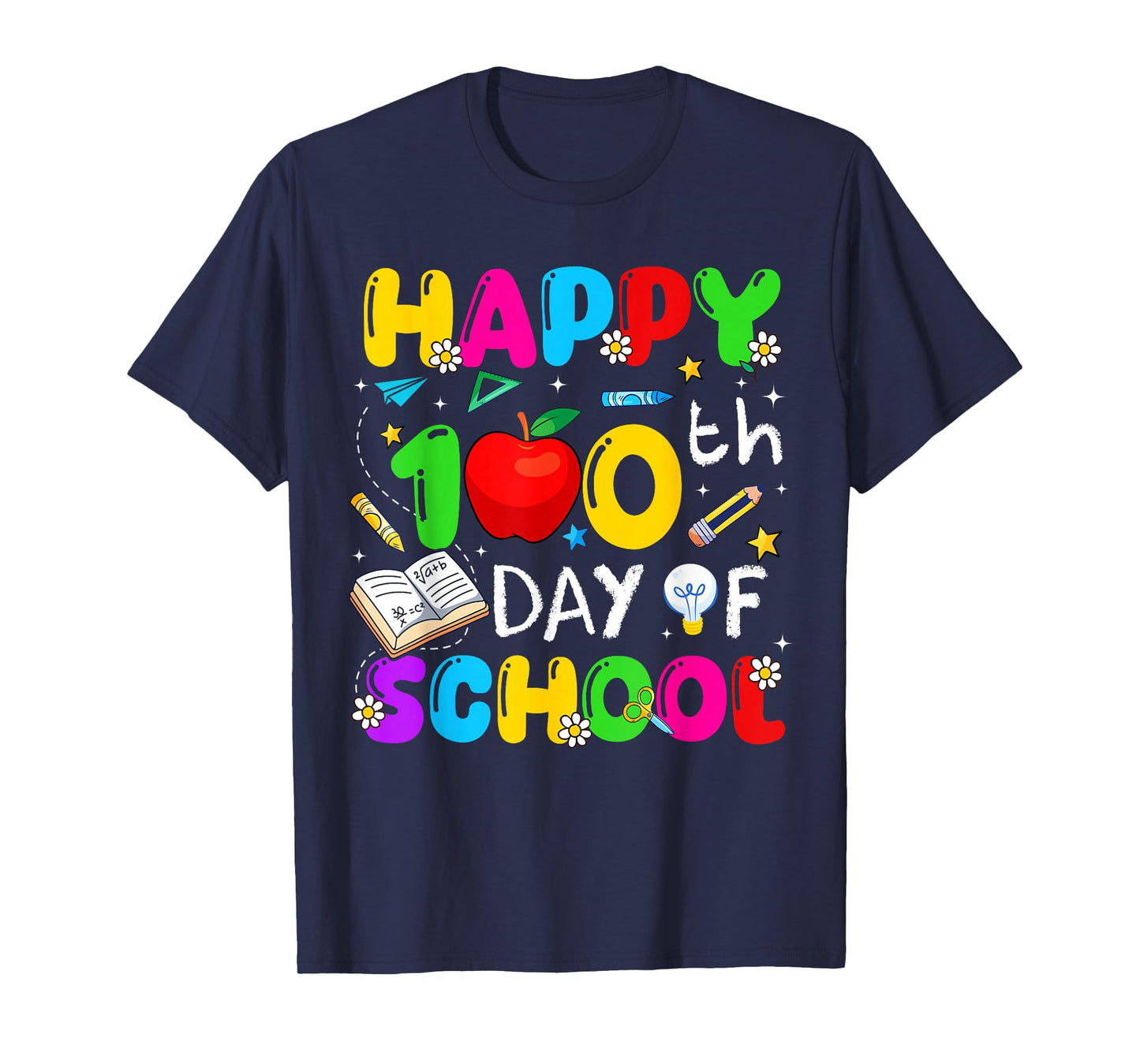 Happy 100 Days of School Apple Crayon Teacher Boy Girl Kids T-Shirt