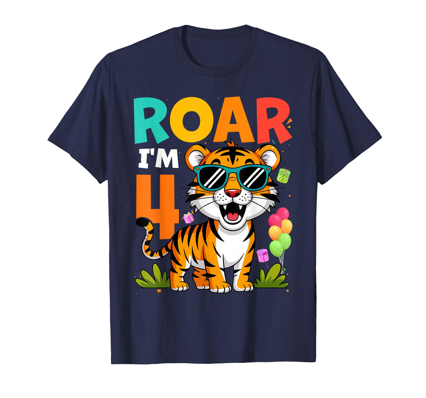 4th Birthday Roar I'm 4 Year Old Tiger Safari Jungle T-Shirt