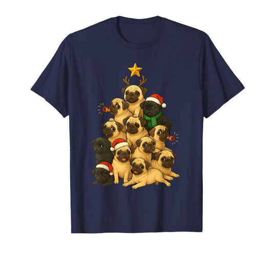 Merry Pugmas Tree Funny Pug Dog Christmas Tree Kids Pug Dogs T-Shirt