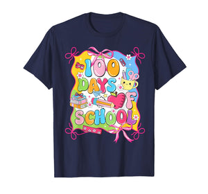 100 Days of School Preppy Coquetee Bow Girl Women Teacher T-Shirt