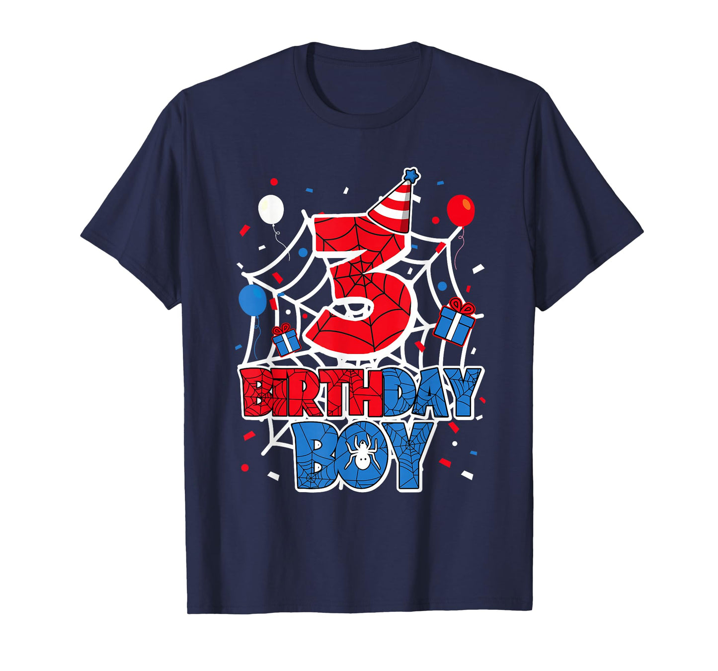 Birthday Boy 3 Year Old Spiders 3rd Birthday Kids T-Shirt