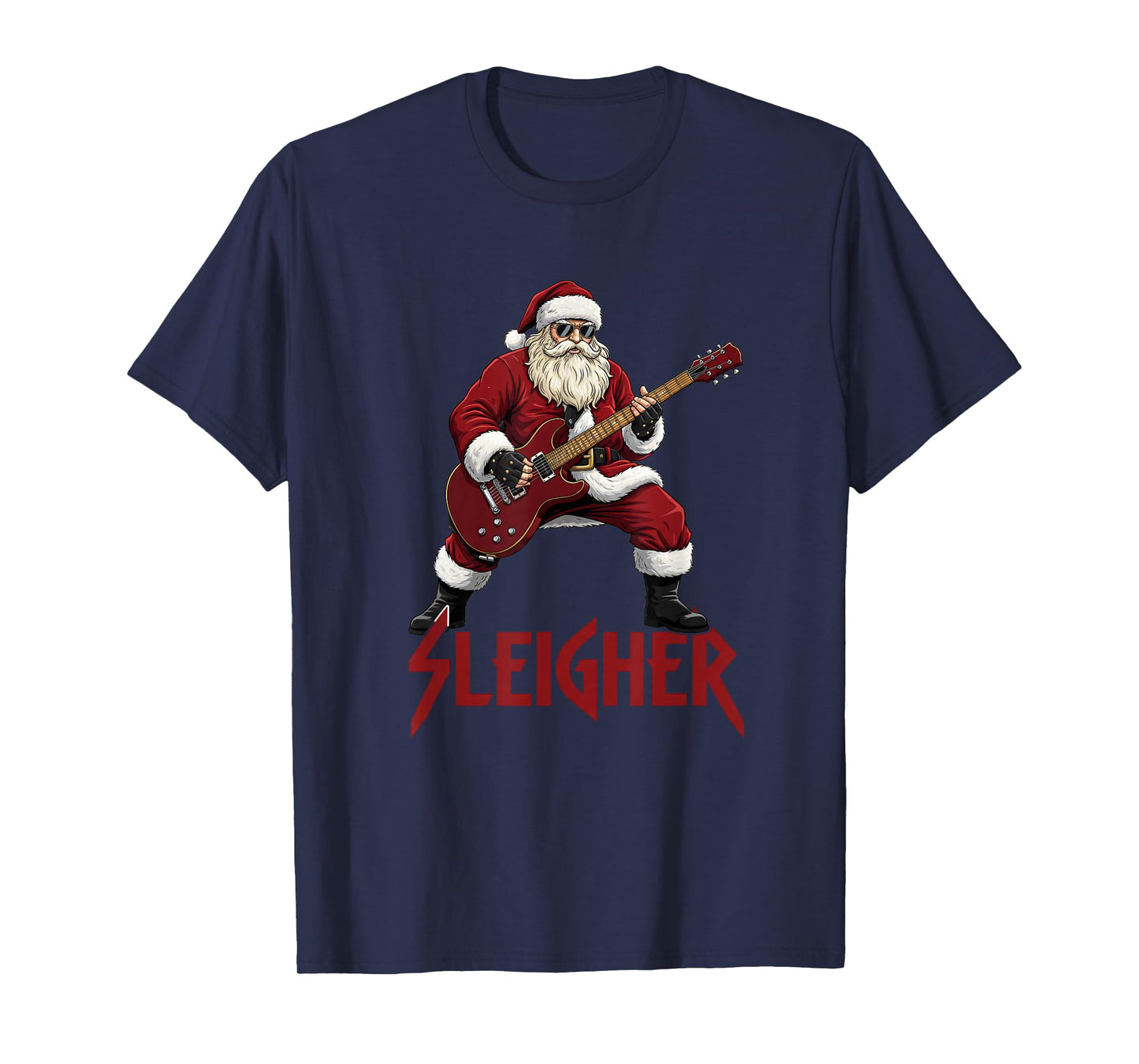 Christmas Sleigher Heavy Metal Santa Rock On Xmas T-Shirt