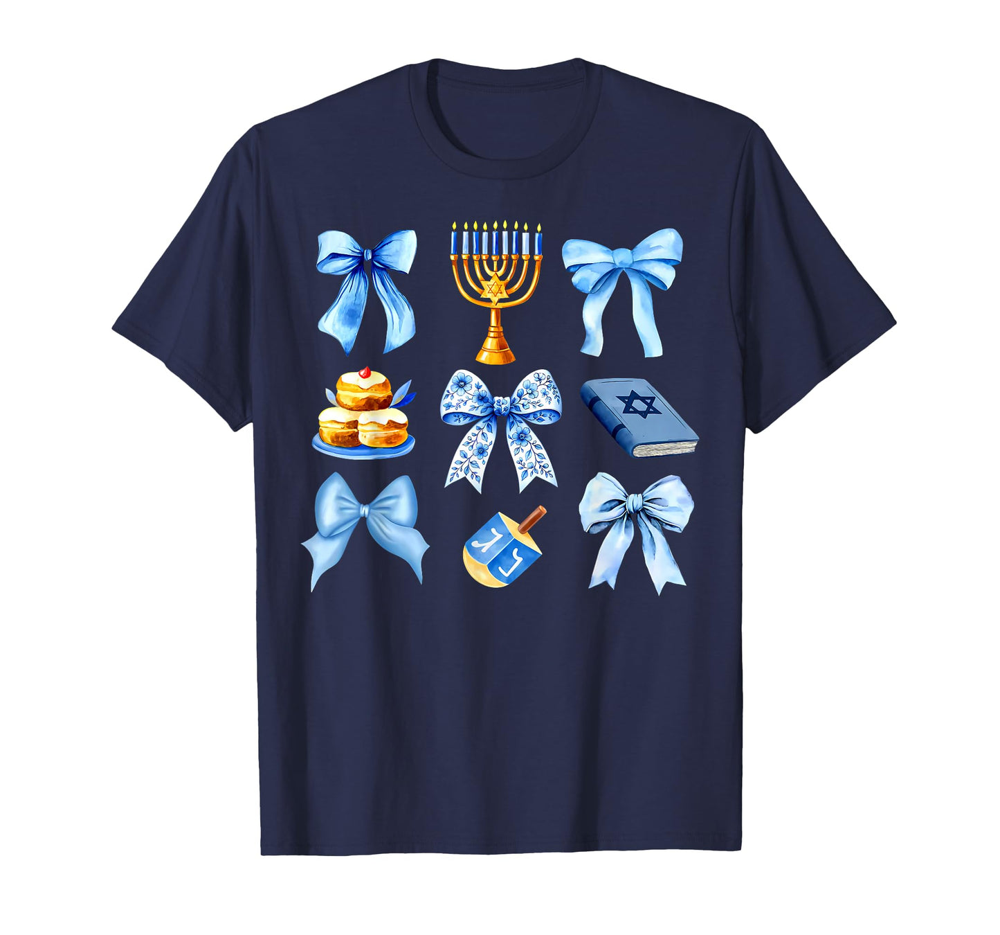 Coquette Bow Jewish Holiday Chanukah Hanukkah Menorah Girls T-Shirt