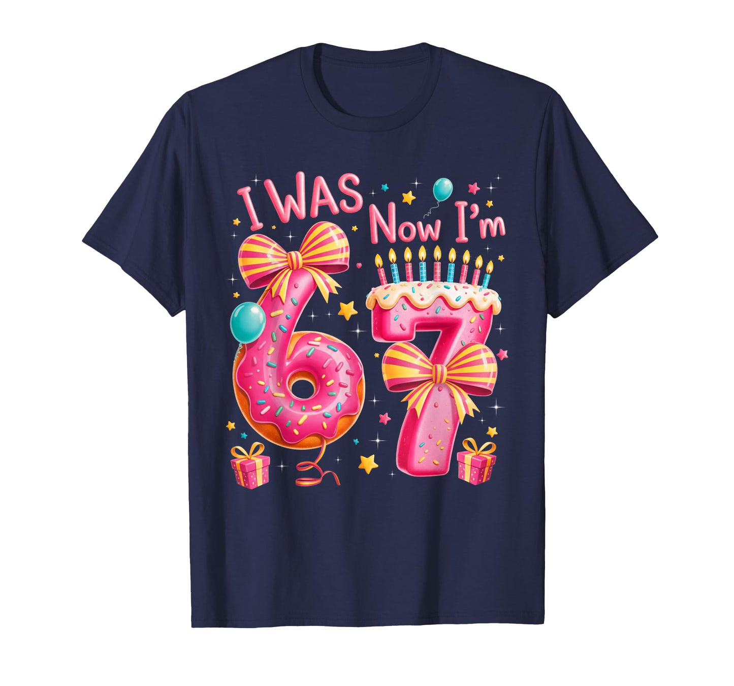 7th Birthday Girl I was 6 Now I'm 7 Year Old Girl Birthday T-Shirt