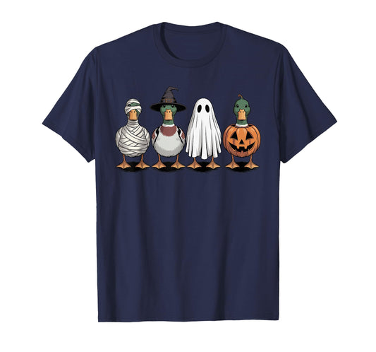 Spooky Ghost Mallard Duck Pumpkin Halloween Skeleton T-Shirt