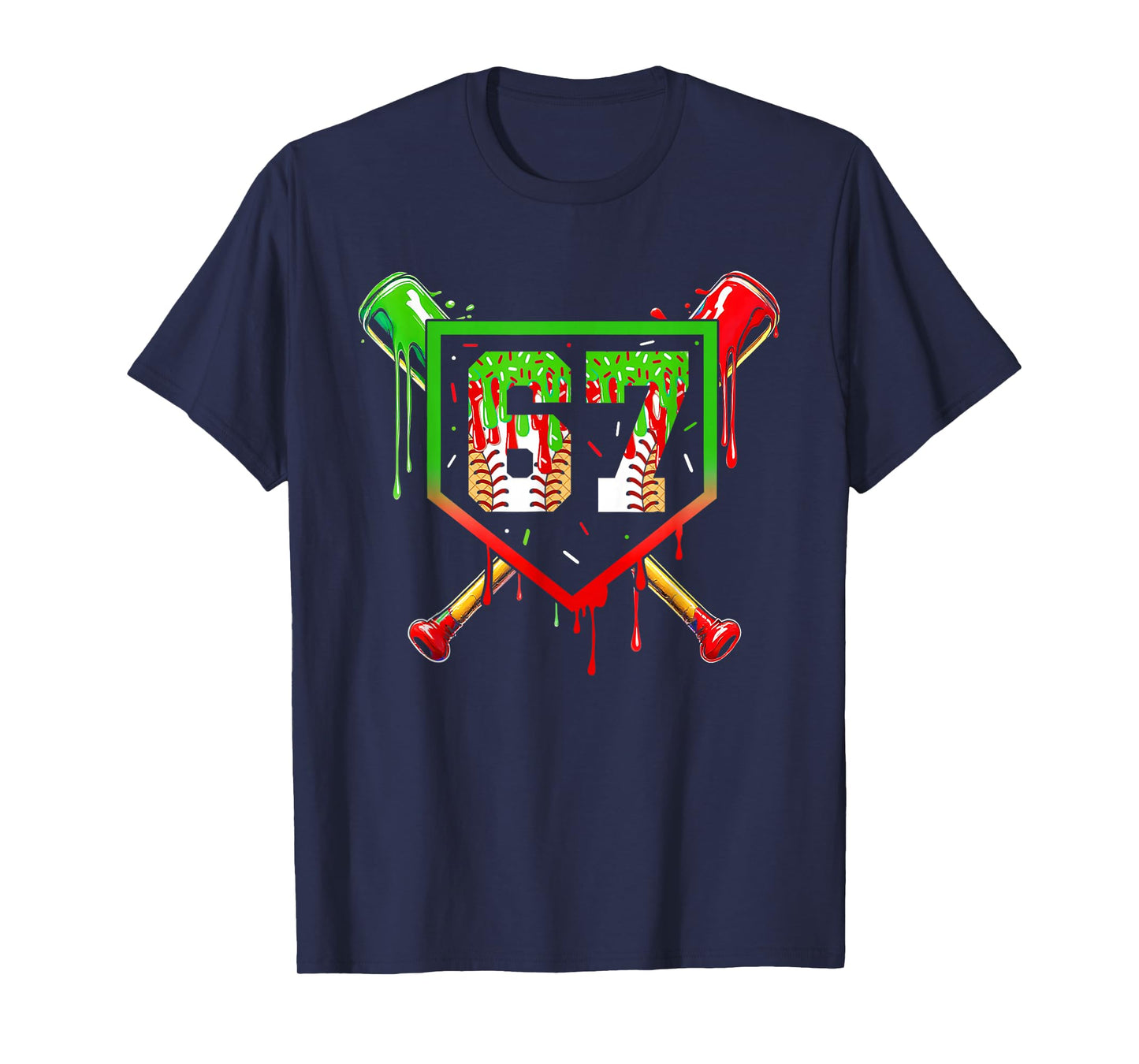 Baseball Ice Cream Drip Number 67 Player 6 7 Christmas Pjs T-Shirt