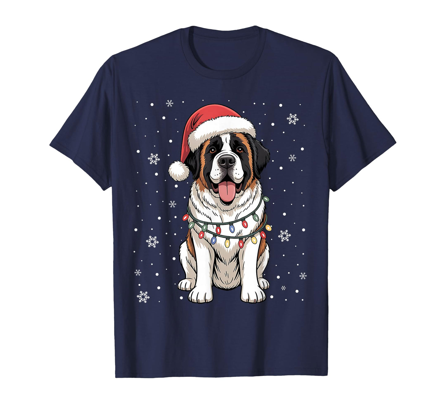 Santa Xmas Lights Dog Lover Owner Saint Bernard Christmas T-Shirt