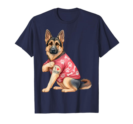 I Love Mom Tattoo Funny German Shepherd Dog Lover Gifts T-Shirt