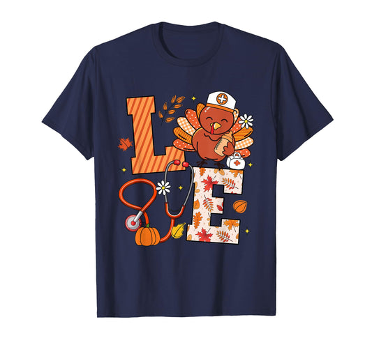 Love Mother Baby Nurse Turkey Stethoscope Thanksgiving T-Shirt